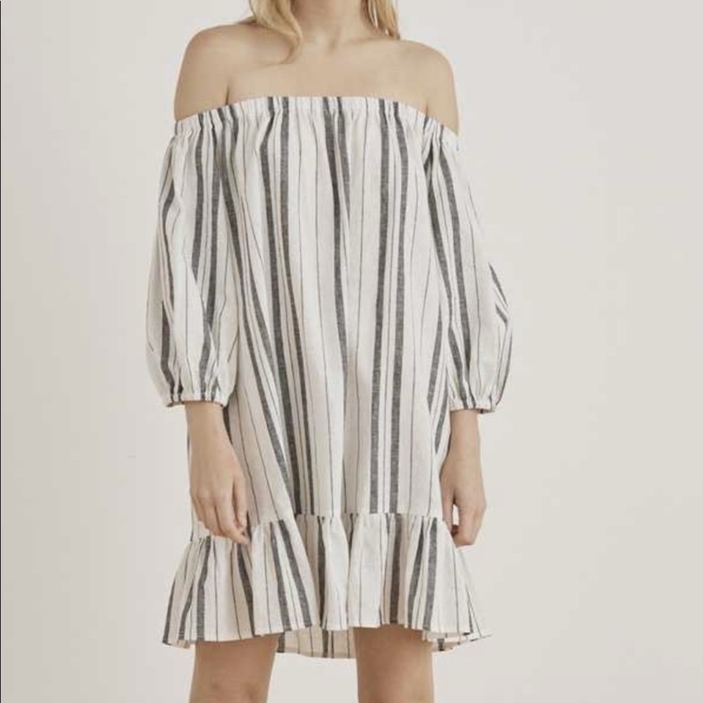 Coco Off the Shoulder Striped Linen Dress